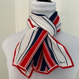 VERA Vintage Signed Oblong Scarf Made Japan Red White Blue Stripes Nautical Chic